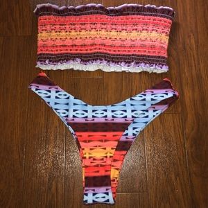 Colorful tribal bandeau bikini set